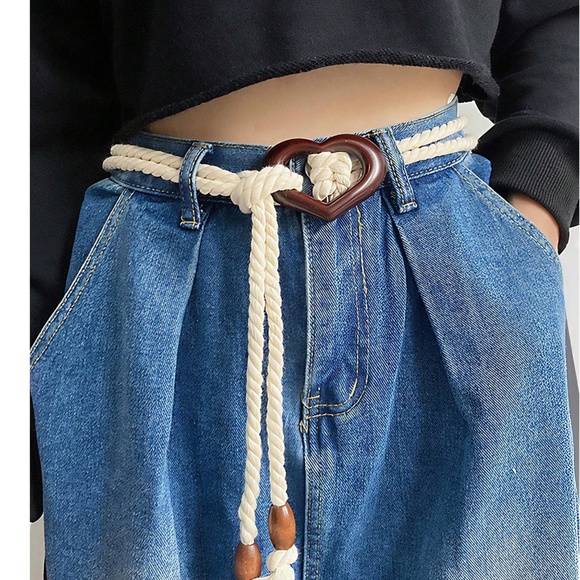 Boho Braided Bead Wood Heart Buckle Belt - Picture 1 of 3